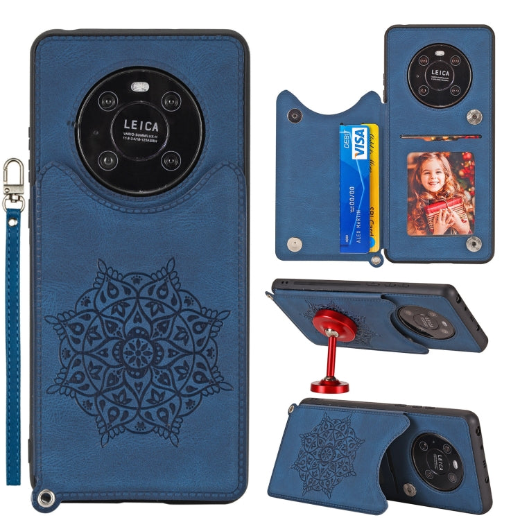 For Huawei Mate 40 Mandala Embossed PU + TPU Case with Holder & Card Slots & Photo Frame & Strap