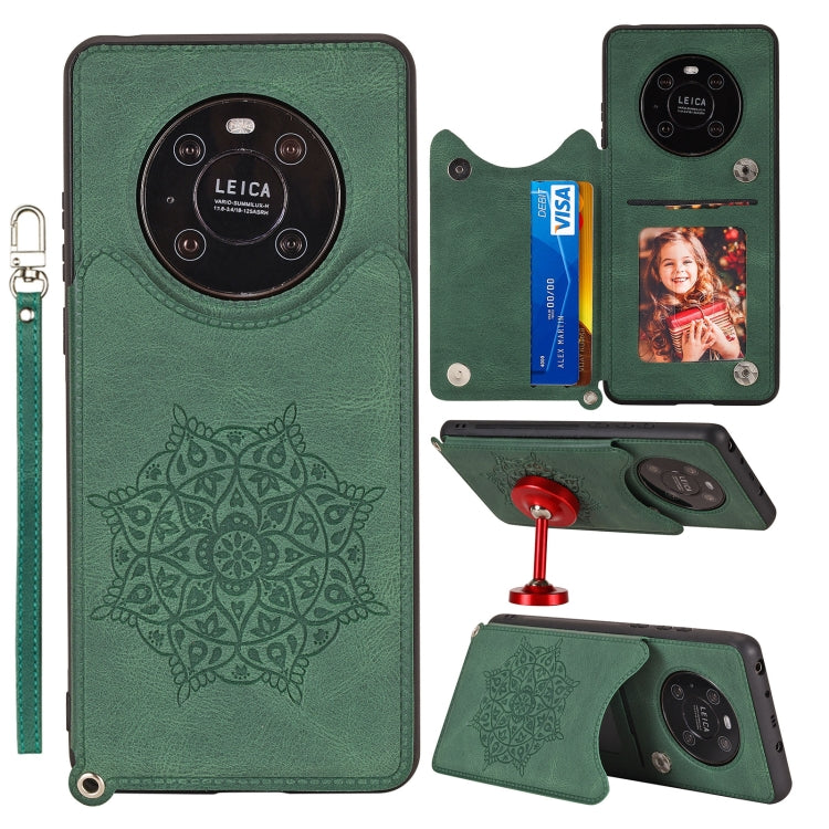 For Huawei Mate 40 Mandala Embossed PU + TPU Case with Holder & Card Slots & Photo Frame & Strap