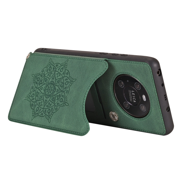 For Huawei Mate 40 Mandala Embossed PU + TPU Case with Holder & Card Slots & Photo Frame & Strap