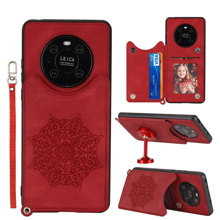 For Huawei Mate 40 Pro Mandala Embossed PU + TPU Case with Holder & Card Slots & Photo Frame & Strap