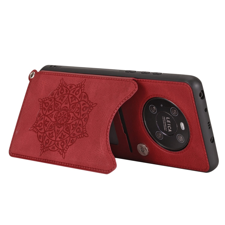 For Huawei Mate 40 Pro Mandala Embossed PU + TPU Case with Holder & Card Slots & Photo Frame & Strap