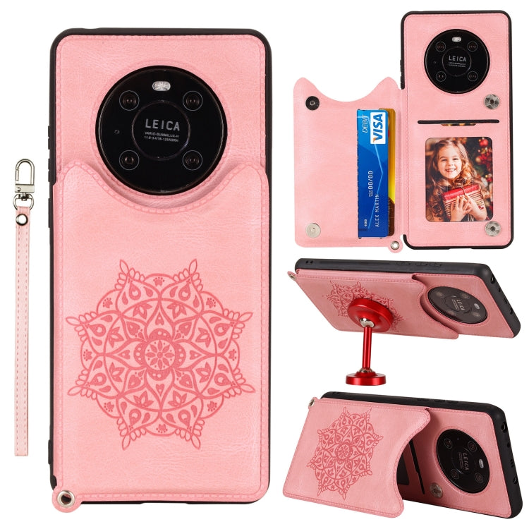 For Huawei Mate 40 Pro Mandala Embossed PU + TPU Case with Holder & Card Slots & Photo Frame & Strap