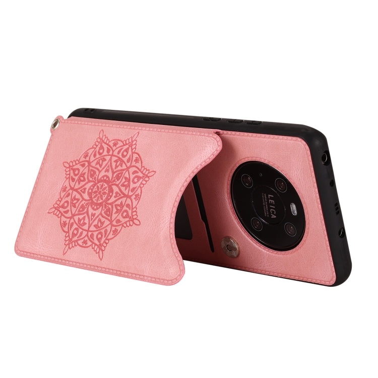 For Huawei Mate 40 Pro Mandala Embossed PU + TPU Case with Holder & Card Slots & Photo Frame & Strap