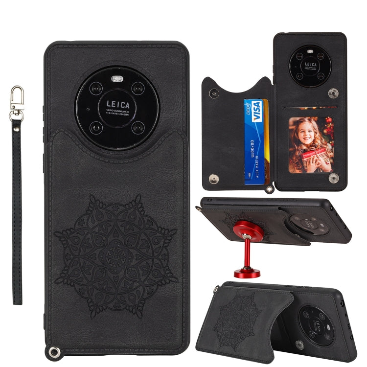 For Huawei Mate 40 Pro Mandala Embossed PU + TPU Case with Holder & Card Slots & Photo Frame & Strap