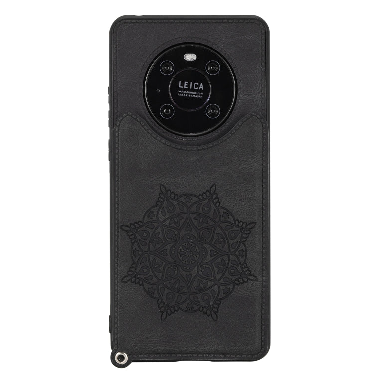For Huawei Mate 40 Pro Mandala Embossed PU + TPU Case with Holder & Card Slots & Photo Frame & Strap
