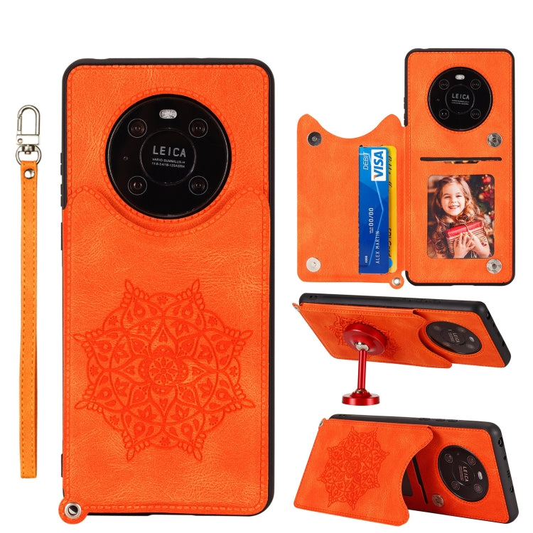 For Huawei Mate 40 Pro Mandala Embossed PU + TPU Case with Holder & Card Slots & Photo Frame & Strap