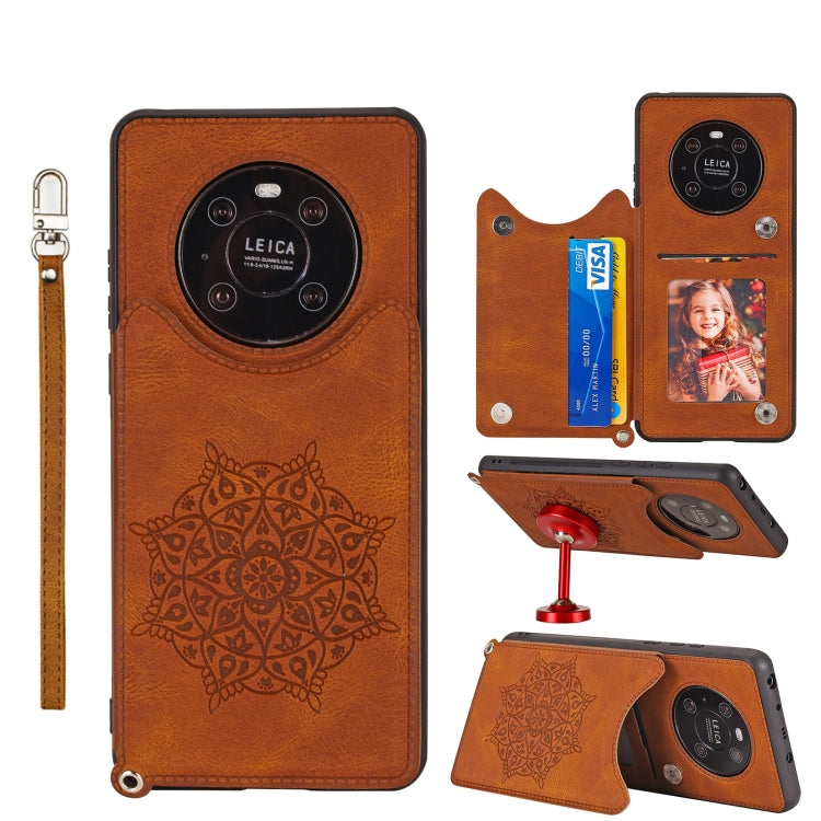 For Huawei Mate 40 Pro Mandala Embossed PU + TPU Case with Holder & Card Slots & Photo Frame & Strap