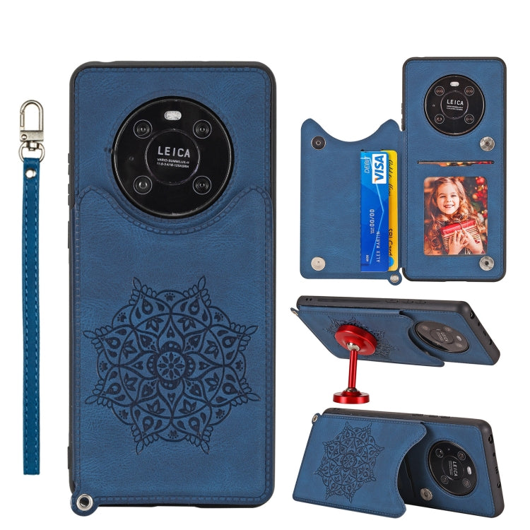 For Huawei Mate 40 Pro Mandala Embossed PU + TPU Case with Holder & Card Slots & Photo Frame & Strap