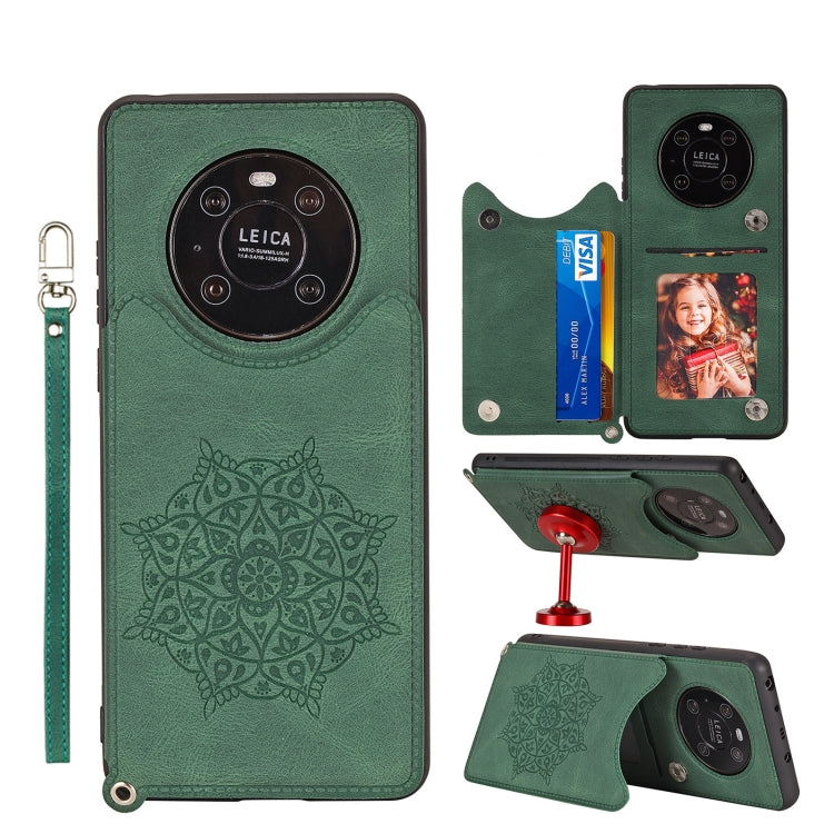 For Huawei Mate 40 Pro Mandala Embossed PU + TPU Case with Holder & Card Slots & Photo Frame & Strap