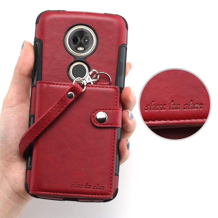 For Motorola Moto E5 Plus / E Plus Shockproof PC + TPU Protective Case, with Card Slots & Wallet & Photo Frame & Lanyard