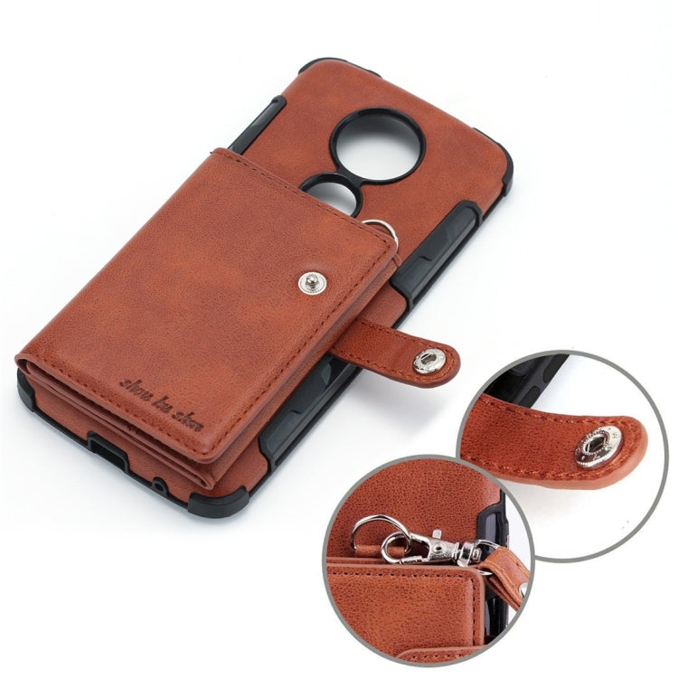 For Motorola Moto E5 Plus / E Plus Shockproof PC + TPU Protective Case, with Card Slots & Wallet & Photo Frame & Lanyard