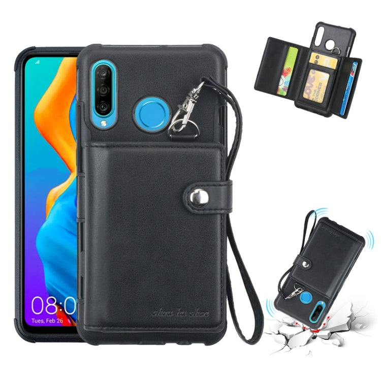 For Huawei P30 Lite Shockproof PC + TPU Protective Case, with Card Slots & Wallet & Photo Frame & Lanyard