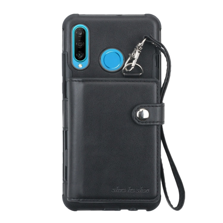 For Huawei P30 Lite Shockproof PC + TPU Protective Case, with Card Slots & Wallet & Photo Frame & Lanyard