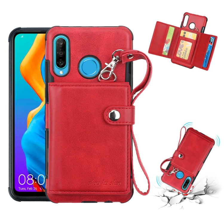 For Huawei P30 Lite Shockproof PC + TPU Protective Case, with Card Slots & Wallet & Photo Frame & Lanyard