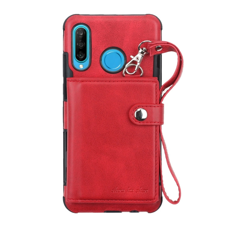For Huawei P30 Lite Shockproof PC + TPU Protective Case, with Card Slots & Wallet & Photo Frame & Lanyard