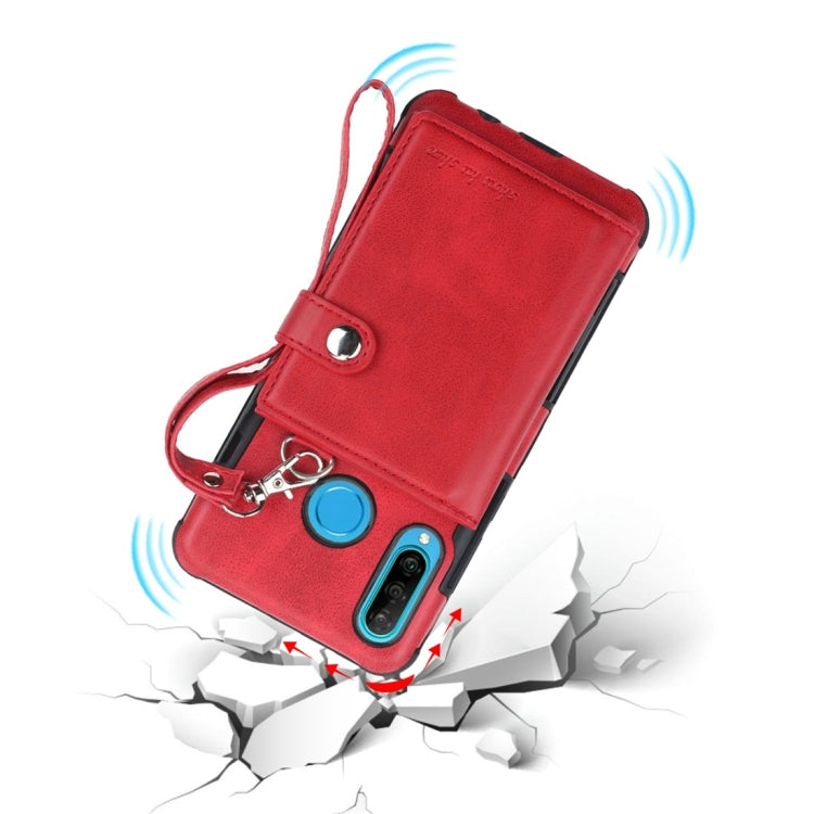 For Huawei P30 Lite Shockproof PC + TPU Protective Case, with Card Slots & Wallet & Photo Frame & Lanyard