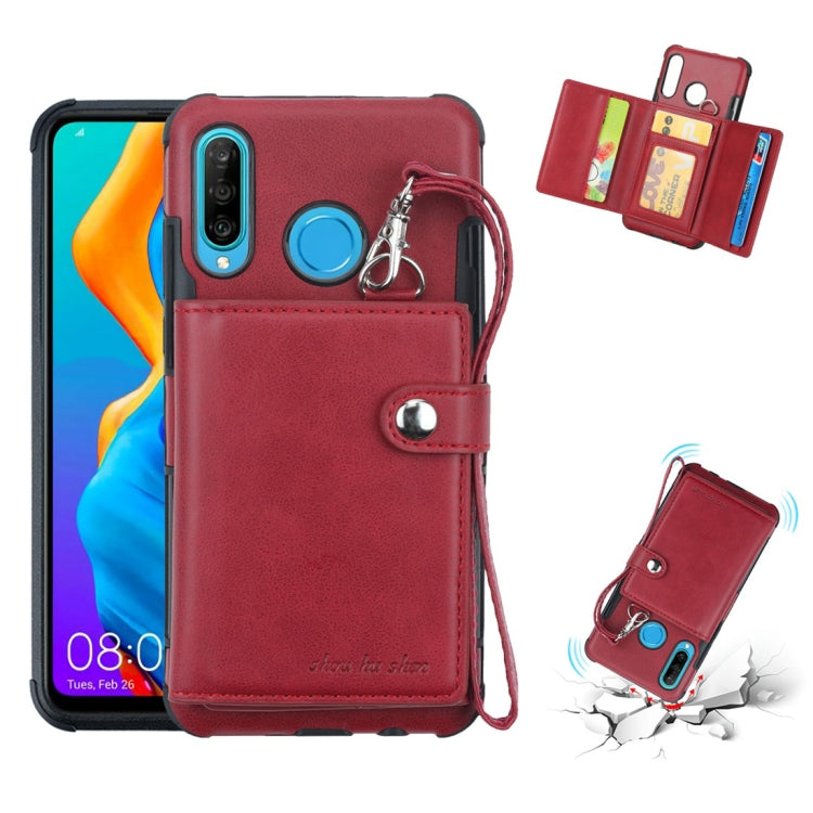 For Huawei P30 Lite Shockproof PC + TPU Protective Case, with Card Slots & Wallet & Photo Frame & Lanyard