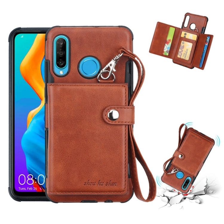 For Huawei P30 Lite Shockproof PC + TPU Protective Case, with Card Slots & Wallet & Photo Frame & Lanyard