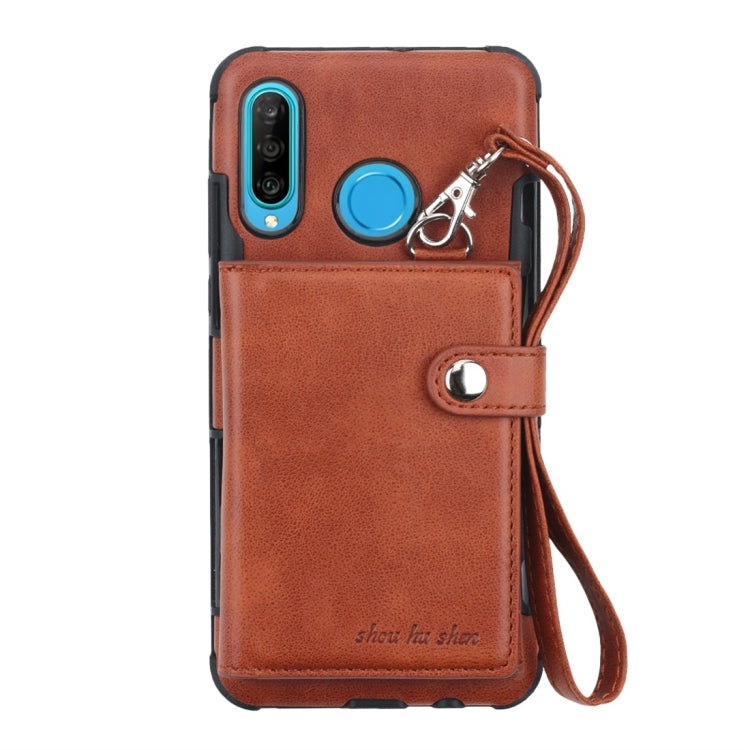 For Huawei P30 Lite Shockproof PC + TPU Protective Case, with Card Slots & Wallet & Photo Frame & Lanyard