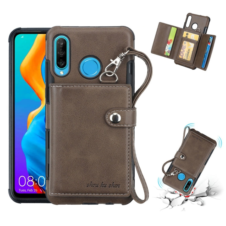 For Huawei P30 Lite Shockproof PC + TPU Protective Case, with Card Slots & Wallet & Photo Frame & Lanyard