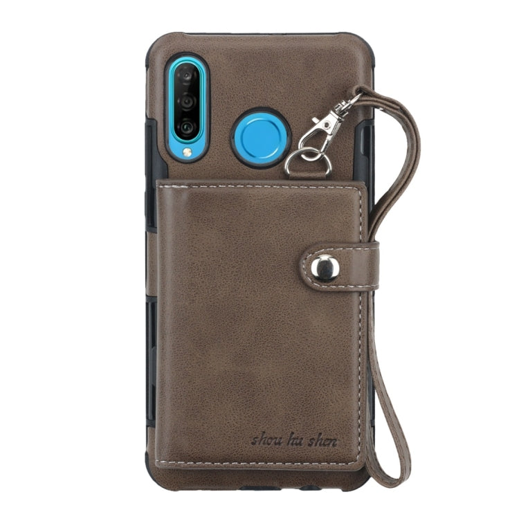 For Huawei P30 Lite Shockproof PC + TPU Protective Case, with Card Slots & Wallet & Photo Frame & Lanyard