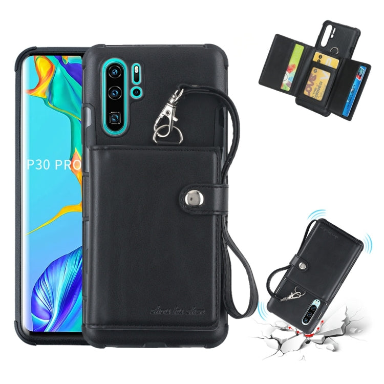 For Huawei P30 Pro Shockproof PC + TPU Protective Case, with Card Slots & Wallet & Photo Frame & Lanyard