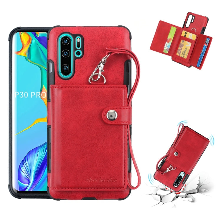 For Huawei P30 Pro Shockproof PC + TPU Protective Case, with Card Slots & Wallet & Photo Frame & Lanyard