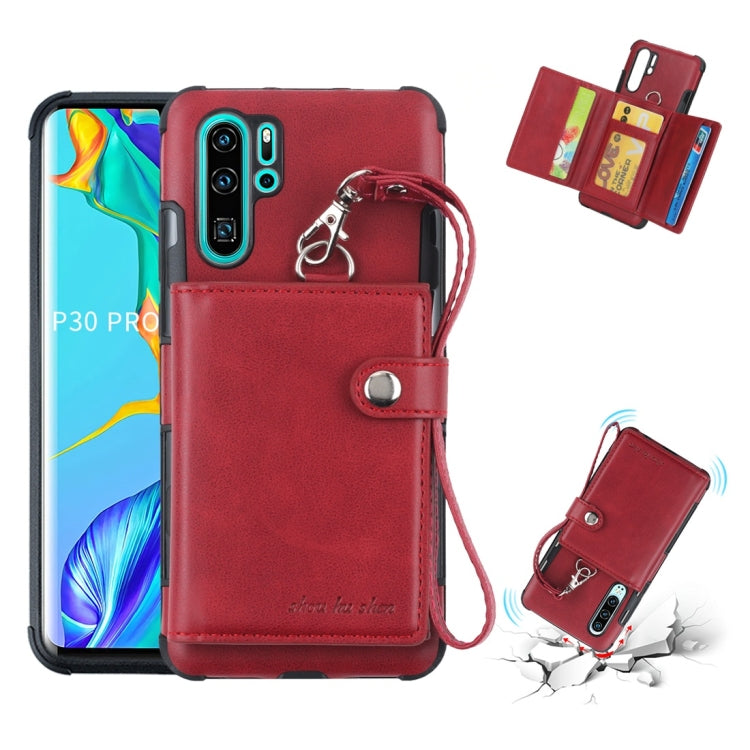 For Huawei P30 Pro Shockproof PC + TPU Protective Case, with Card Slots & Wallet & Photo Frame & Lanyard