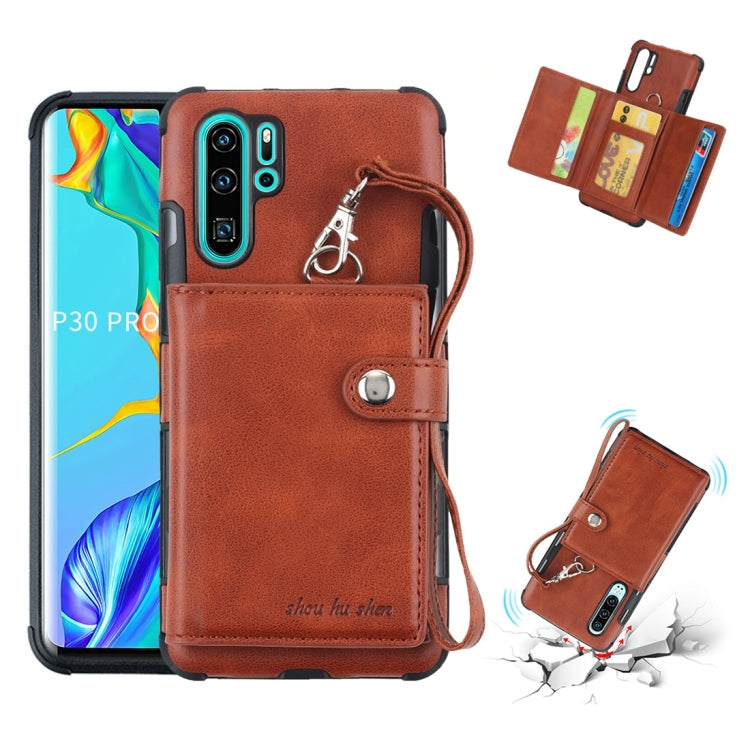 For Huawei P30 Pro Shockproof PC + TPU Protective Case, with Card Slots & Wallet & Photo Frame & Lanyard