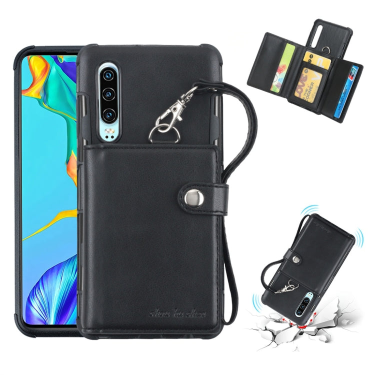 For Huawei P30 Shockproof PC + TPU Protective Case, with Card Slots & Wallet & Photo Frame & Lanyard