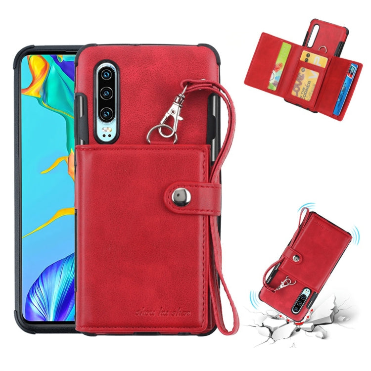 For Huawei P30 Shockproof PC + TPU Protective Case, with Card Slots & Wallet & Photo Frame & Lanyard
