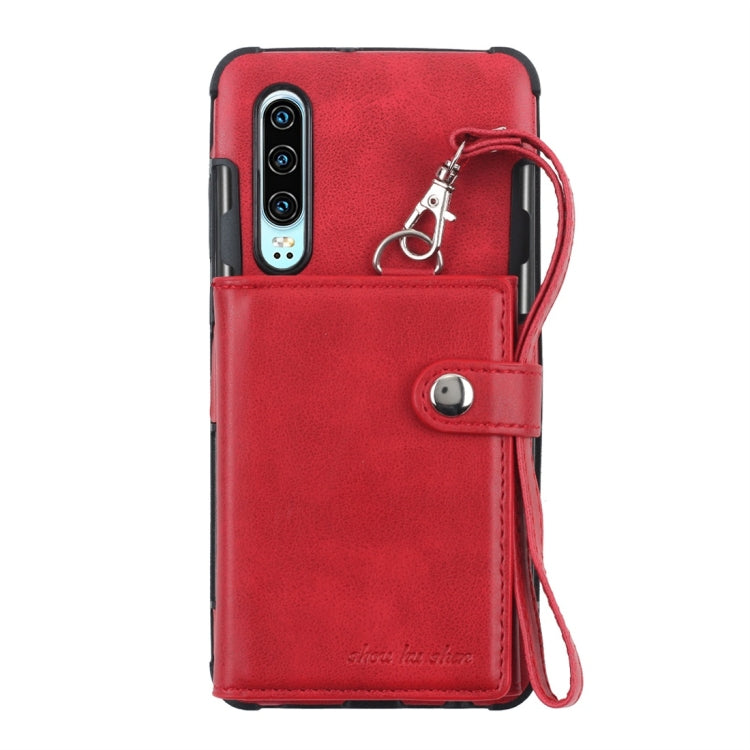 For Huawei P30 Shockproof PC + TPU Protective Case, with Card Slots & Wallet & Photo Frame & Lanyard