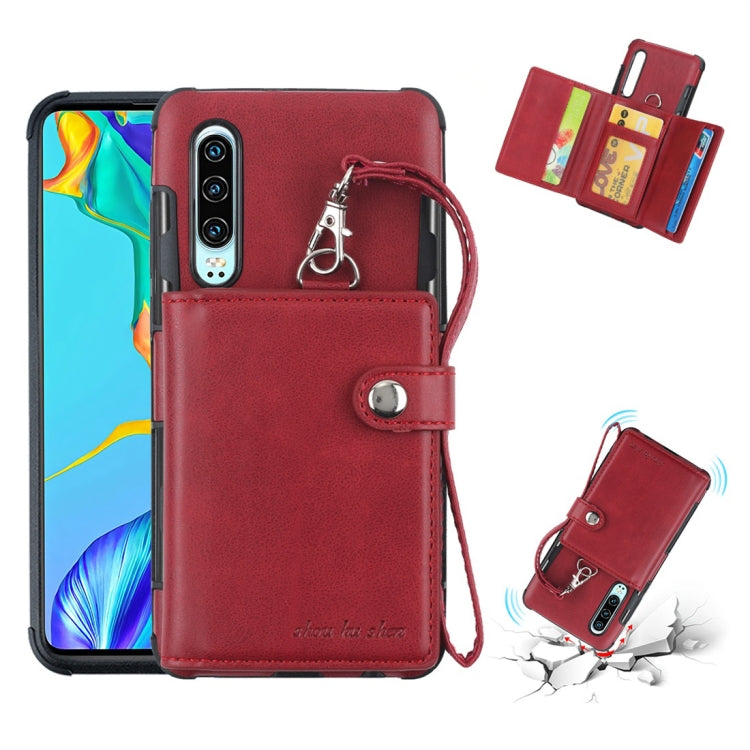 For Huawei P30 Shockproof PC + TPU Protective Case, with Card Slots & Wallet & Photo Frame & Lanyard