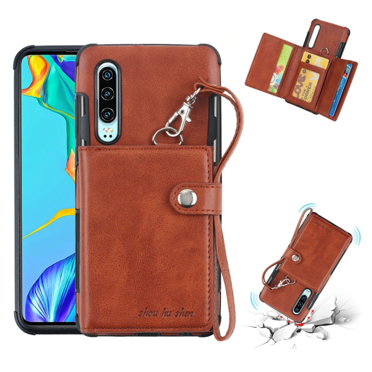 For Huawei P30 Shockproof PC + TPU Protective Case, with Card Slots & Wallet & Photo Frame & Lanyard