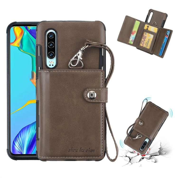 For Huawei P30 Shockproof PC + TPU Protective Case, with Card Slots & Wallet & Photo Frame & Lanyard