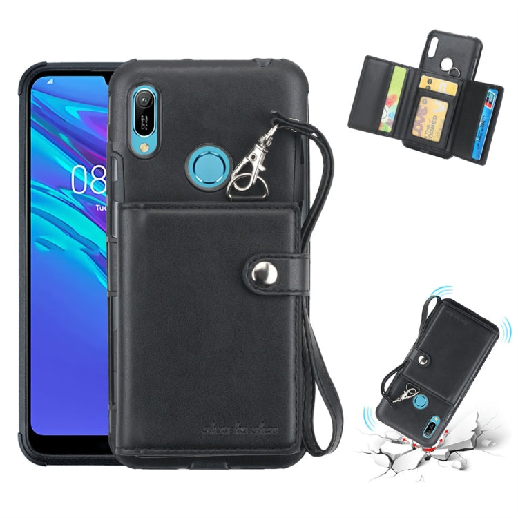 For Huawei Y6 (2019) Shockproof PC + TPU Protective Case, with Card Slots & Wallet & Photo Frame & Lanyard