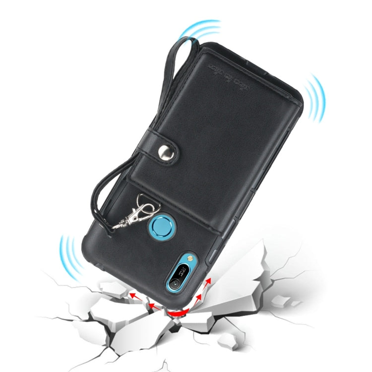 For Huawei Y6 (2019) Shockproof PC + TPU Protective Case, with Card Slots & Wallet & Photo Frame & Lanyard