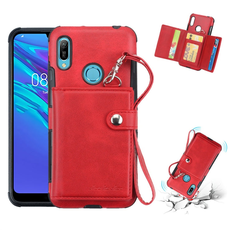 For Huawei Y6 (2019) Shockproof PC + TPU Protective Case, with Card Slots & Wallet & Photo Frame & Lanyard