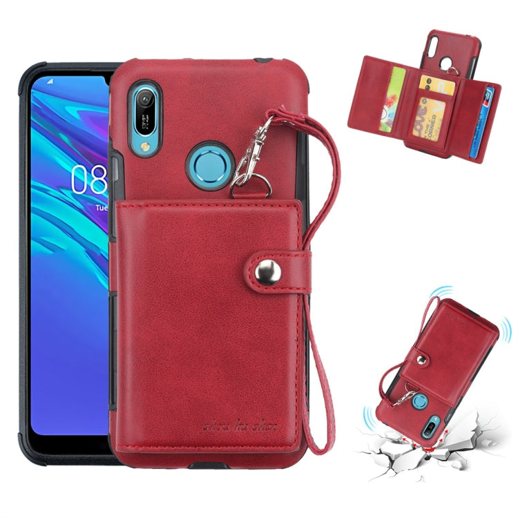 For Huawei Y6 (2019) Shockproof PC + TPU Protective Case, with Card Slots & Wallet & Photo Frame & Lanyard