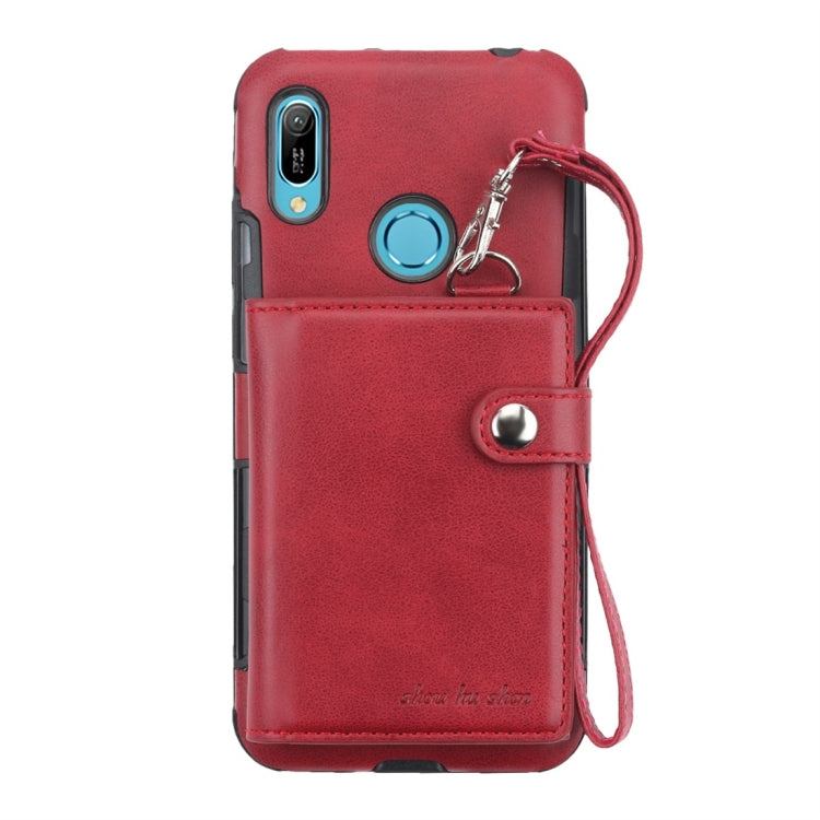 For Huawei Y6 (2019) Shockproof PC + TPU Protective Case, with Card Slots & Wallet & Photo Frame & Lanyard