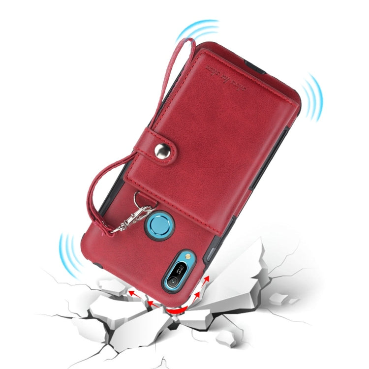 For Huawei Y6 (2019) Shockproof PC + TPU Protective Case, with Card Slots & Wallet & Photo Frame & Lanyard