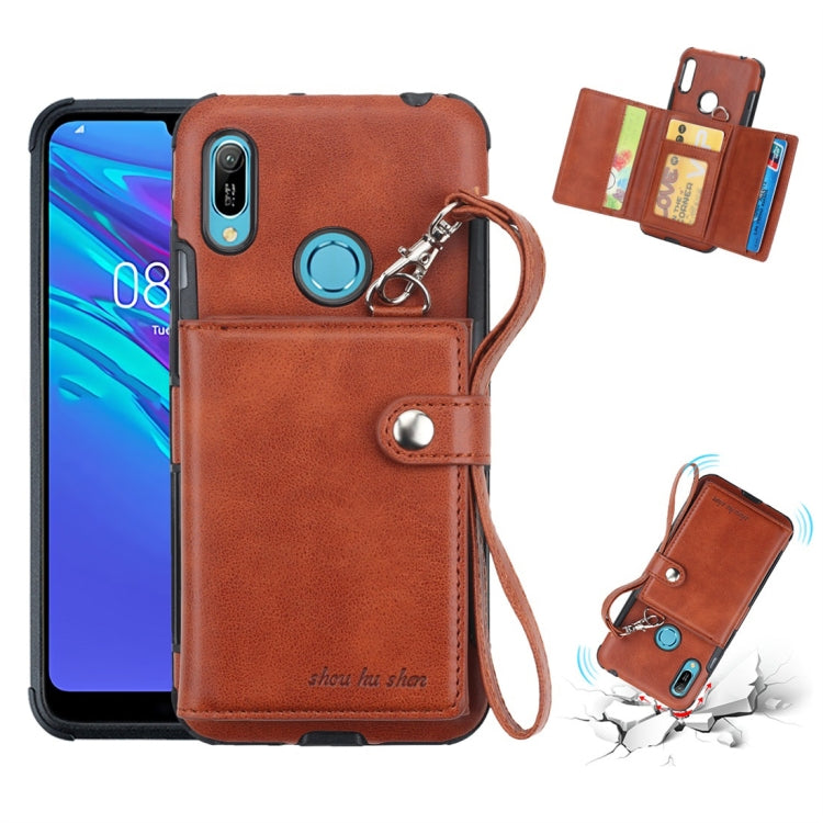 For Huawei Y6 (2019) Shockproof PC + TPU Protective Case, with Card Slots & Wallet & Photo Frame & Lanyard