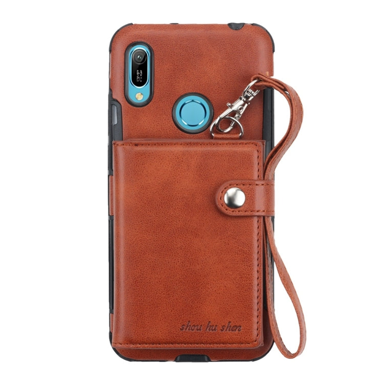 For Huawei Y6 (2019) Shockproof PC + TPU Protective Case, with Card Slots & Wallet & Photo Frame & Lanyard