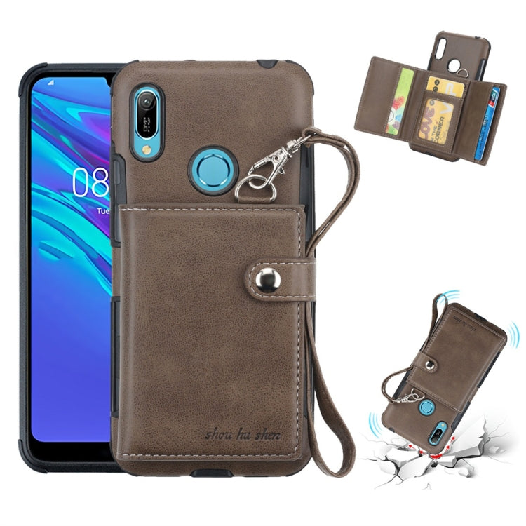 For Huawei Y6 (2019) Shockproof PC + TPU Protective Case, with Card Slots & Wallet & Photo Frame & Lanyard