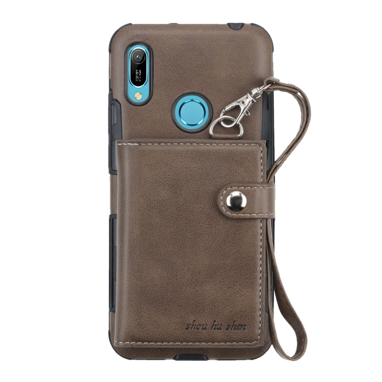 For Huawei Y6 (2019) Shockproof PC + TPU Protective Case, with Card Slots & Wallet & Photo Frame & Lanyard
