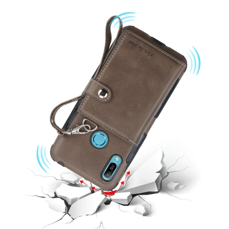 For Huawei Y6 (2019) Shockproof PC + TPU Protective Case, with Card Slots & Wallet & Photo Frame & Lanyard