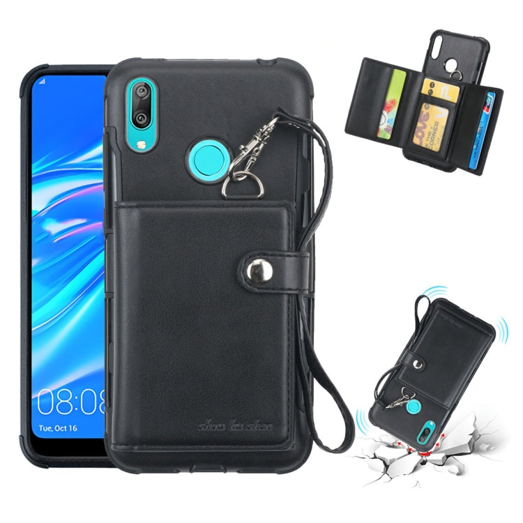 For Huawei Y7 (2019) Shockproof PC + TPU Protective Case, with Card Slots & Wallet & Photo Frame & Lanyard