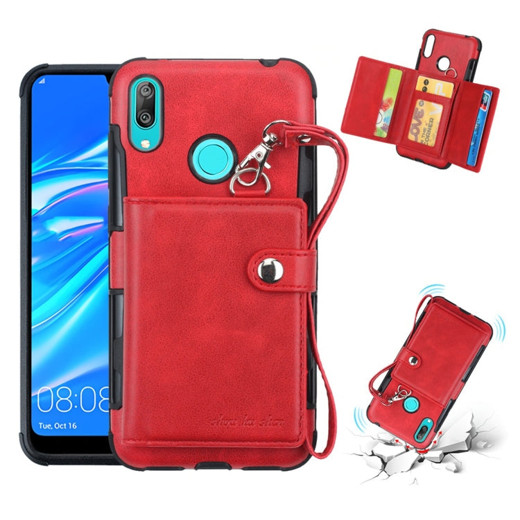 For Huawei Y7 (2019) Shockproof PC + TPU Protective Case, with Card Slots & Wallet & Photo Frame & Lanyard