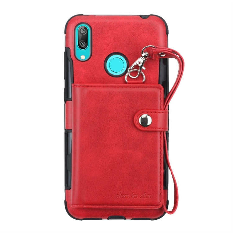 For Huawei Y7 (2019) Shockproof PC + TPU Protective Case, with Card Slots & Wallet & Photo Frame & Lanyard