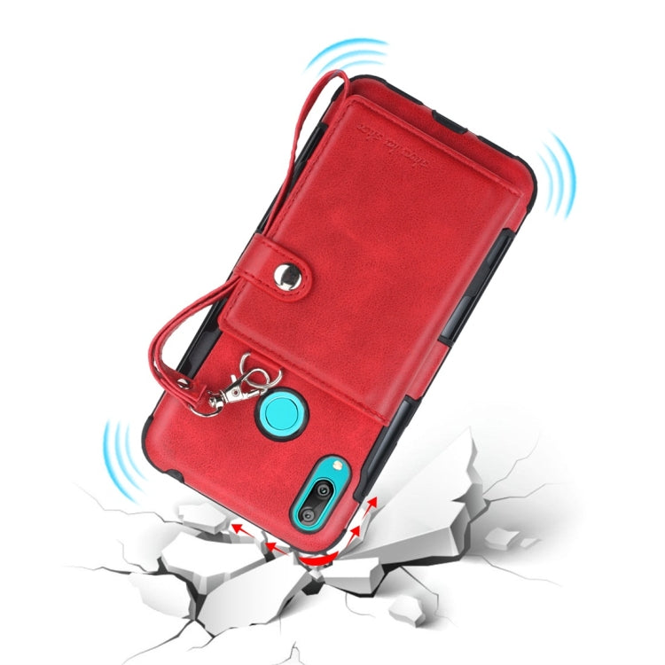 For Huawei Y7 (2019) Shockproof PC + TPU Protective Case, with Card Slots & Wallet & Photo Frame & Lanyard
